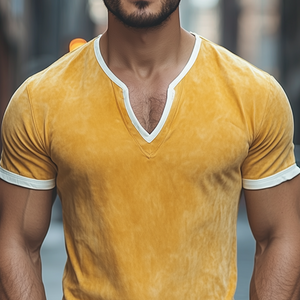 Men's Spring And Summer Fashion Slim Contrast Color Thin Suede Short Sleeve T-shirt