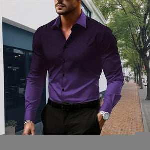 Camisa de manga larga holgada con botones y solapa degradada para hombre