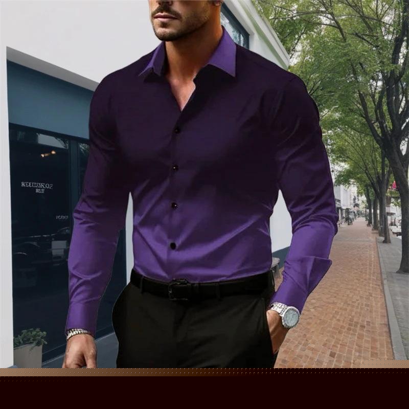 Men's Gradient Lapel Button Loose Long Sleeve Shirt