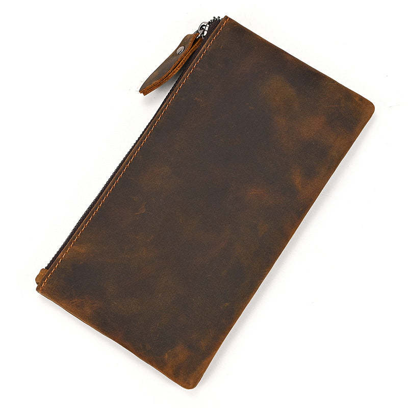 Cartera larga vintage de piel de Caballo Loco con cremallera de gran capacidad para hombre 