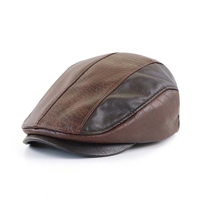 Men's Retro Beret Stitched Crocodile PU Leather Peaked Cap