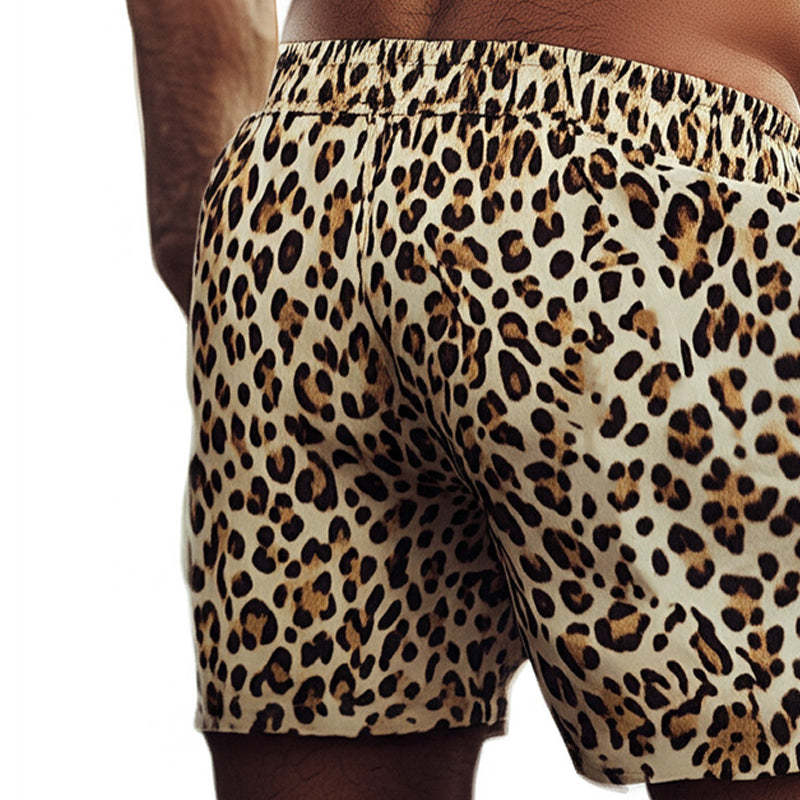 Pantalones cortos casuales con estampado de leopardo retro de verano para hombre