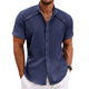 Men's Cotton And Linen Solid Color Lapel Short-Sleeved Shirt