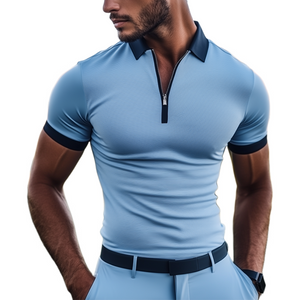 Polo de golf de manga corta de algodón mercerizado con rayas y corte entallado para hombre