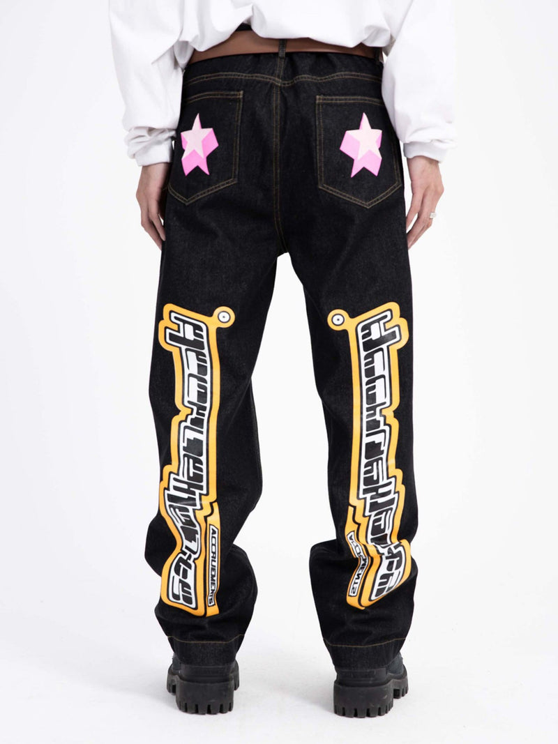 Star Letter Print Jeans