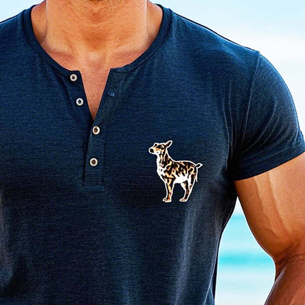 Men's Blended Puppy Print Henley Neck Short Sleeve T-Shirt