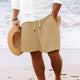 Men's Cotton And Linen Striped Beach Drawstring Shorts