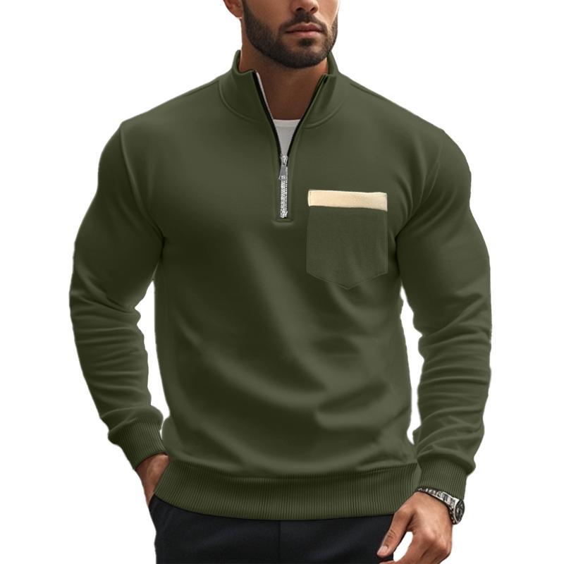 Men's Casual Zipper Stand Collar Solid Color Sweatshirt