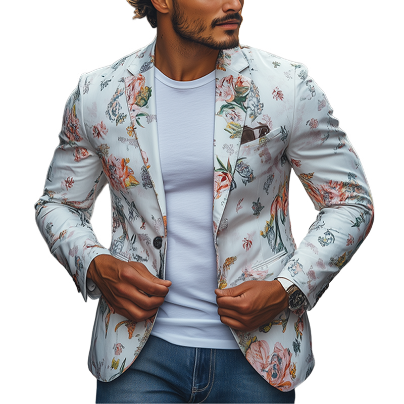 Herren Frühling Retro Mode Kunstdruck Slim Fit Casual Blazer