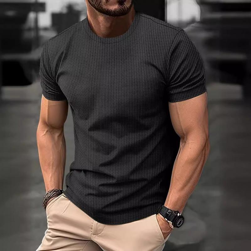 Camiseta informal de manga corta de seda helada, transpirable y con cuello redondo para hombre