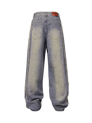 Baggy-Jeans mit verwaschenem Used-Look und Raw Edge 