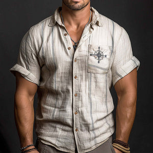 Herrenhemd aus leichtem Leinen mit Kompass-Stickerei