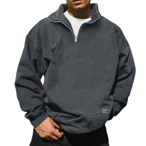 Lockeres Fleece-Sweatshirt mit Stehkragen und einfarbigem Muster für Herren