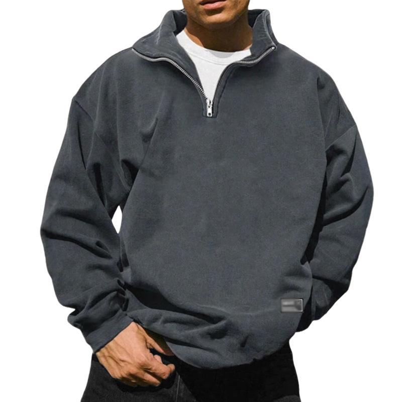 Men's Loose Fleece Stand Collar Solid Color Sweatshirt