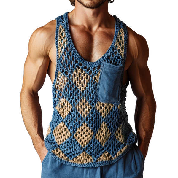 Men's Vintage Diamond Knit Crew Neck Tank Top