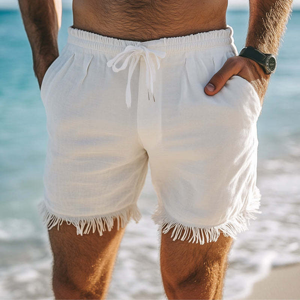 Einfarbige, hautfreundliche, atmungsaktive Shorts aus Baumwolle und Leinen für Herren