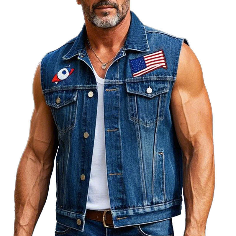 Chaleco vaquero con parches sencillos para hombre