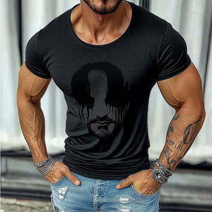 Camiseta informal de manga corta con cuello redondo y estampado para hombre
