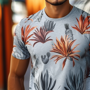 Camiseta de manga corta con cuello redondo informal con estampado retro de ave del paraíso tropical para hombre