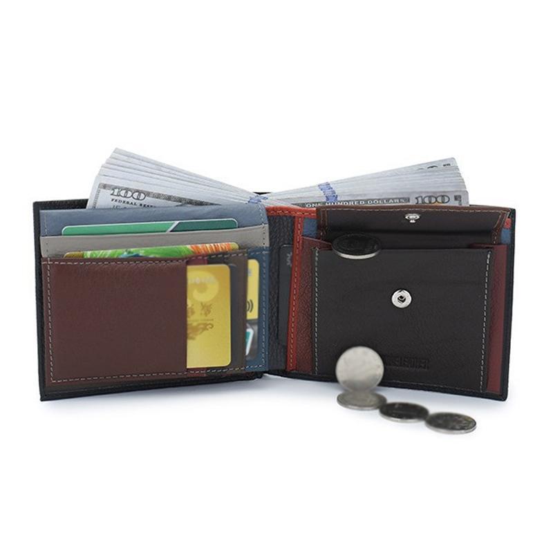 Cartera de piel de vaca de primera capa para hombre, de gran capacidad, con ranuras para múltiples tarjetas y de cuero genuino