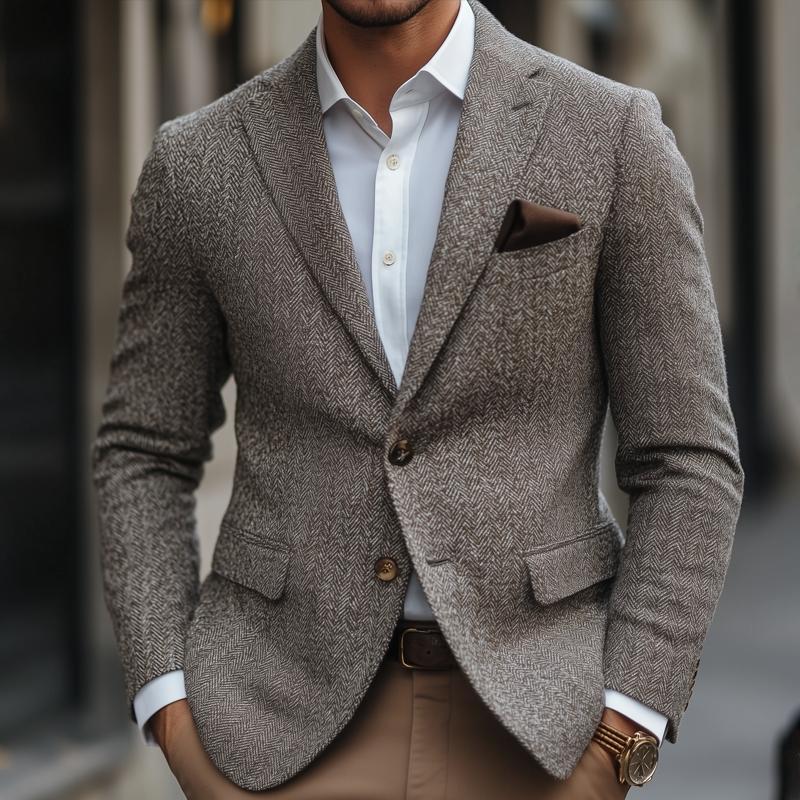 Blazer ajustado vintage de dos botones con solapa con muesca y diseño de espiga para hombre
