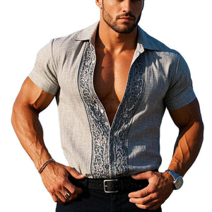 Camisa de manga corta con solapa estampada para hombre