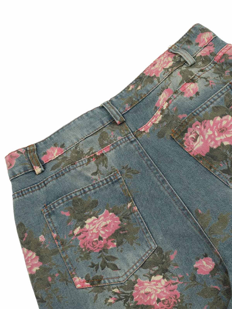 Floral Print Straight Jeans