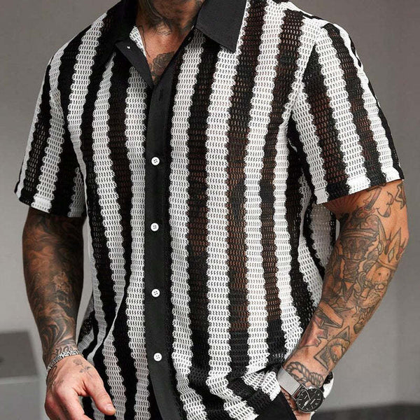 Camisa de punto de manga corta a rayas para hombre