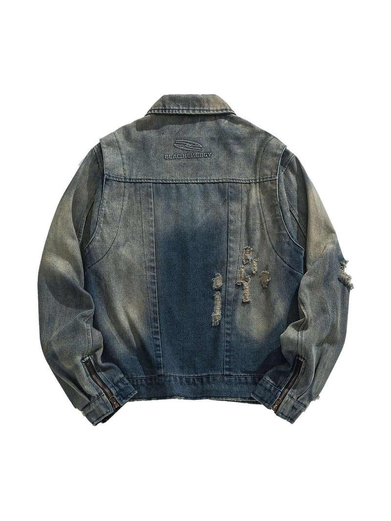 High Street Hip-Hop-Jeansjacke im Used-Look 