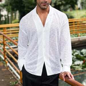 Camisa de manga larga transpirable a rayas para hombre 