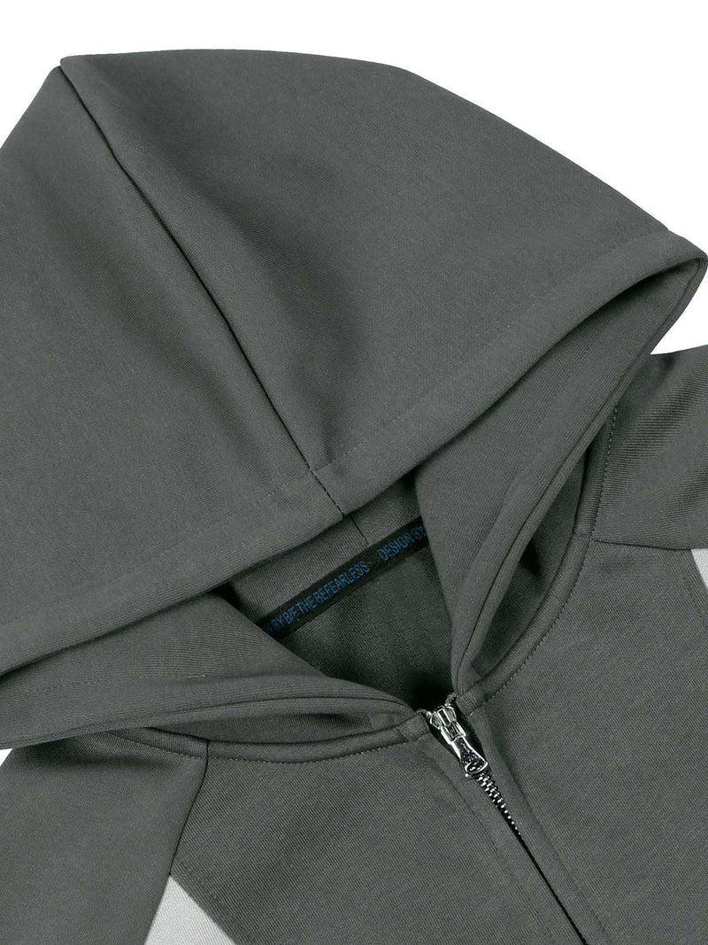 Contrast Color Stitching Embroidered Zipper Hoodie