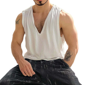 Camiseta sin mangas de algodón con cuello en V de color liso para hombre