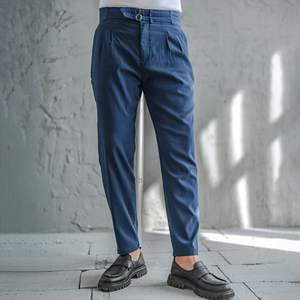 Pantalones de traje napolitanos británicos de cintura alta para hombre