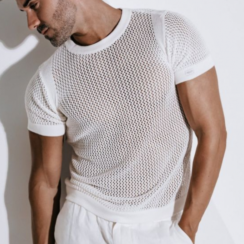 Men's Spring And Summer Fashionable Casual Slim Fit Knitted Short-sleeved T-shirt