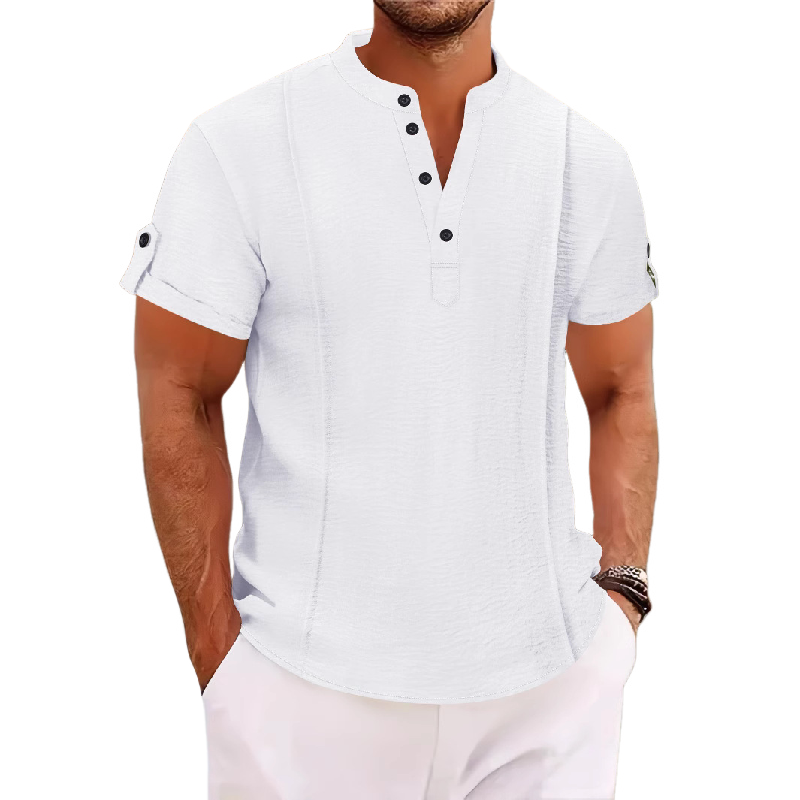 Camisa informal de manga corta con cuello alto para hombre