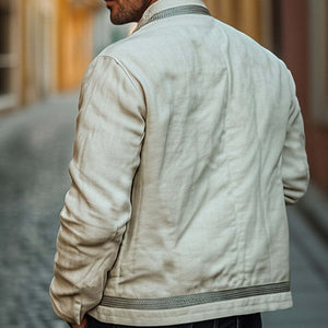 Men's Spring Cotton And Linen Embroidered Jacket
