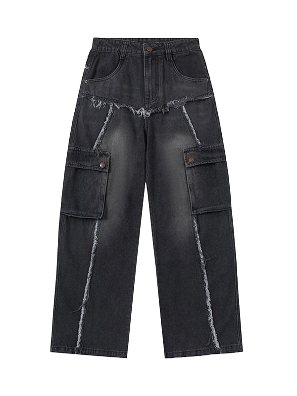 Multi-pocket Raw Edge Jeans