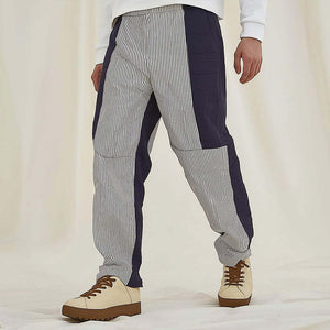 Men's Retro Casual Stitching Checkered Striped Trousers