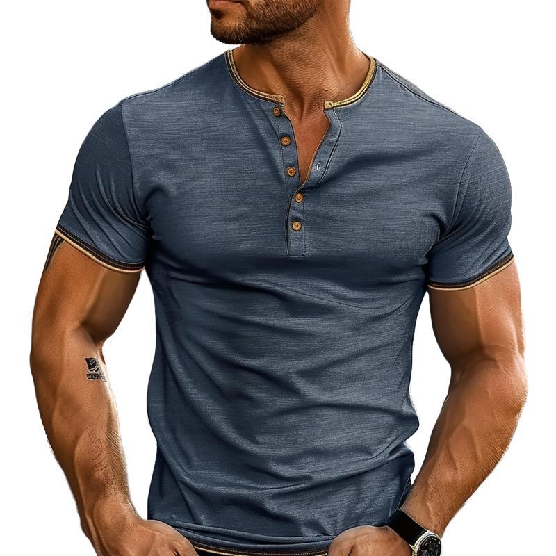 Camiseta Henley con botones lisos para hombre