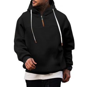 Men's Casual Zipper Collar Patchwork Loose Pullover Hoodie