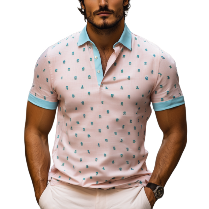 Men's Spring Fashion Casual Contrast Color Embroidery Short Sleeve POLO Shirt MTA2816C6K