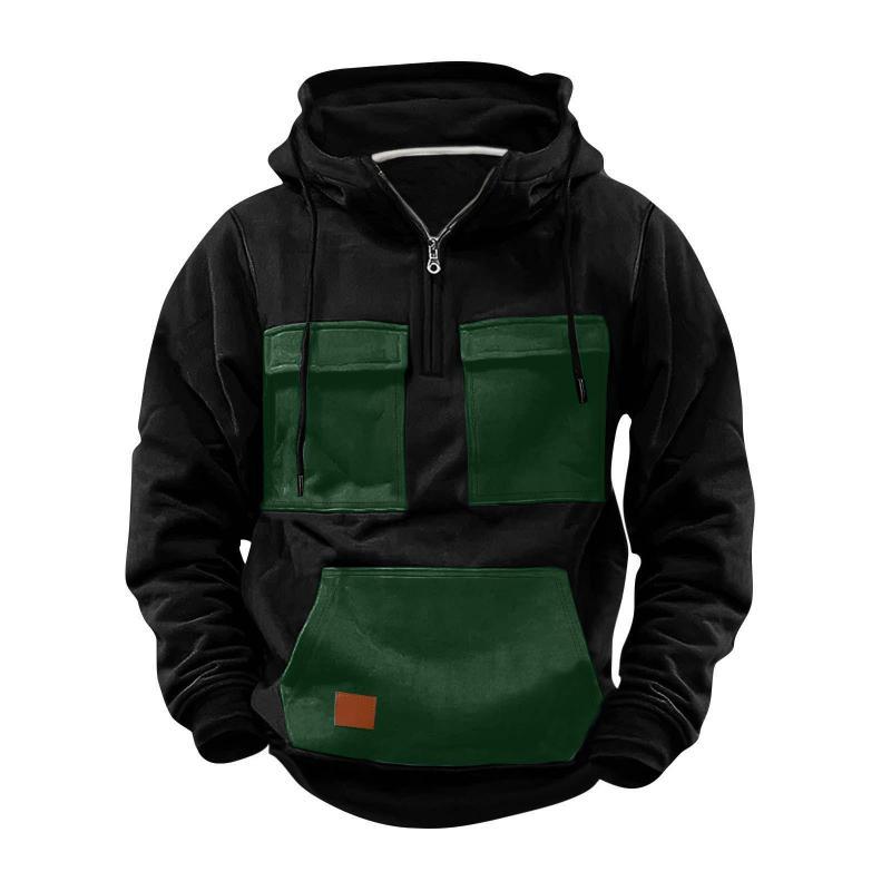 Herren-Hoodie mit Colorblock-Tasche und halbem Reißverschluss
