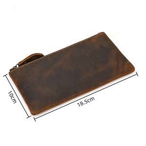 Herren Vintage Crazy Horse Leder Große Kapazität Reißverschluss Lange Brieftasche 