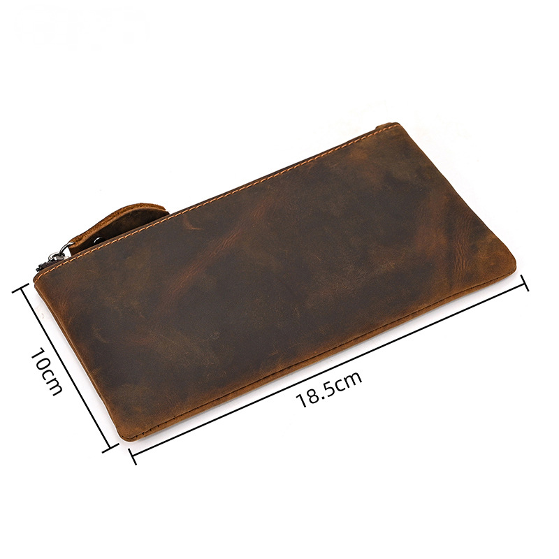 Cartera larga vintage de piel de Caballo Loco con cremallera de gran capacidad para hombre 