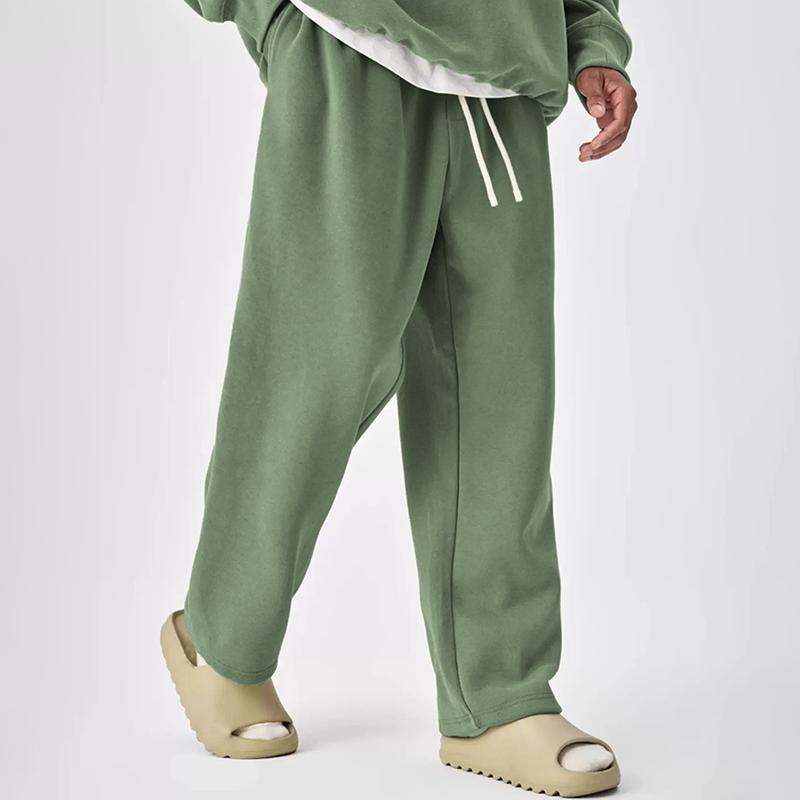 Pantalones deportivos rectos con cintura elástica y cordón de color liso para hombre