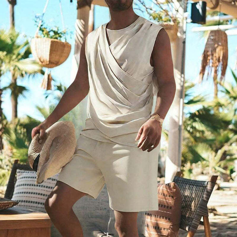 Men's Casual Cotton Vest Top Shorts Two-Piece Set