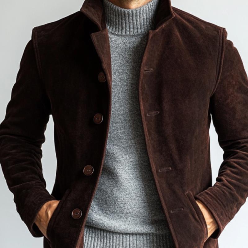 Men's Casual Solid Suede Single Breasted Mid-Length Coat
