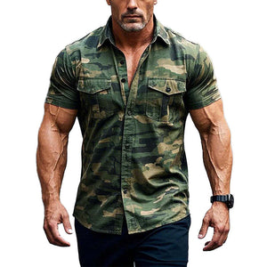 Herren-Outdoor-Kurzarmhemd mit Camouflage-Print 