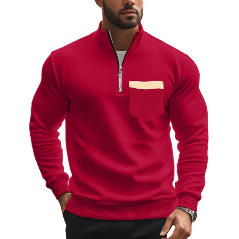 Men's Casual Zipper Stand Collar Solid Color Sweatshirt