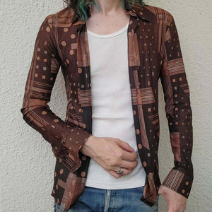 Men's Retro Casual Geometric Print Lapel Long Sleeve Shirt